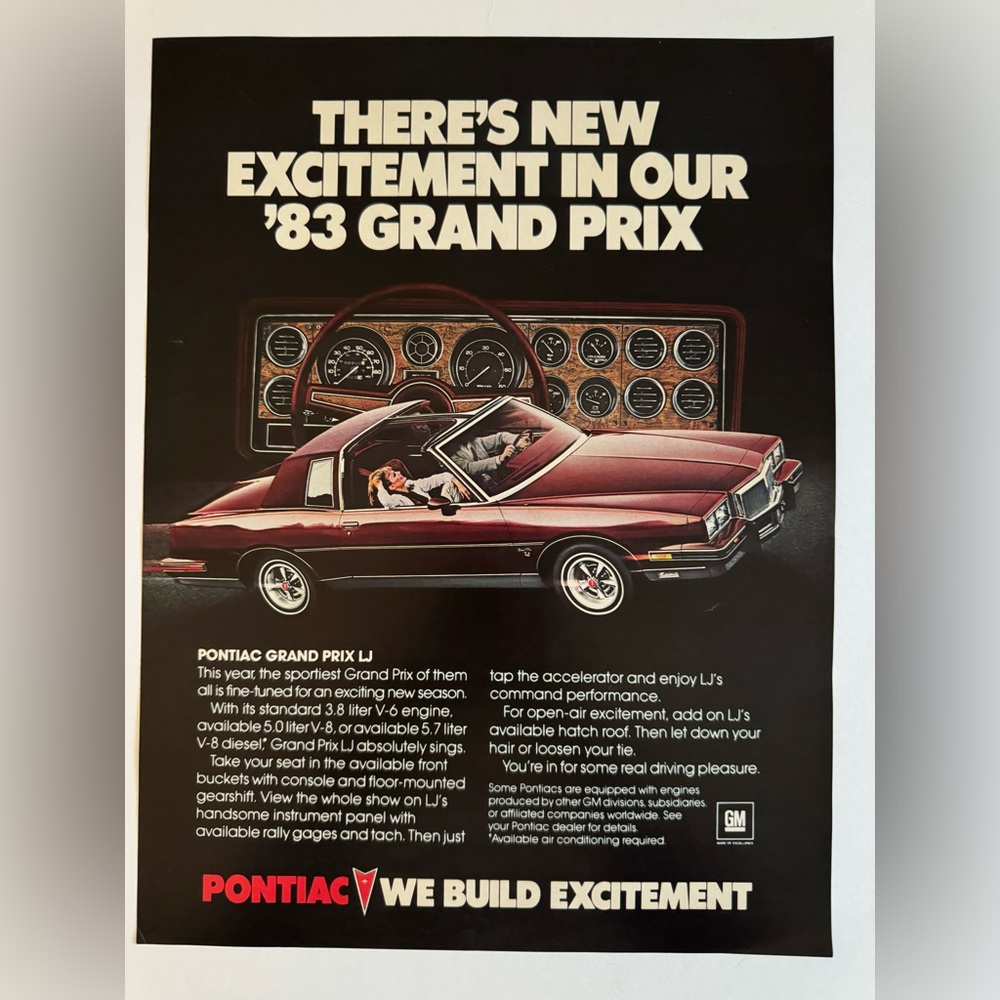 5/$20 Pontiac Vintage Magazine Print ad 1983